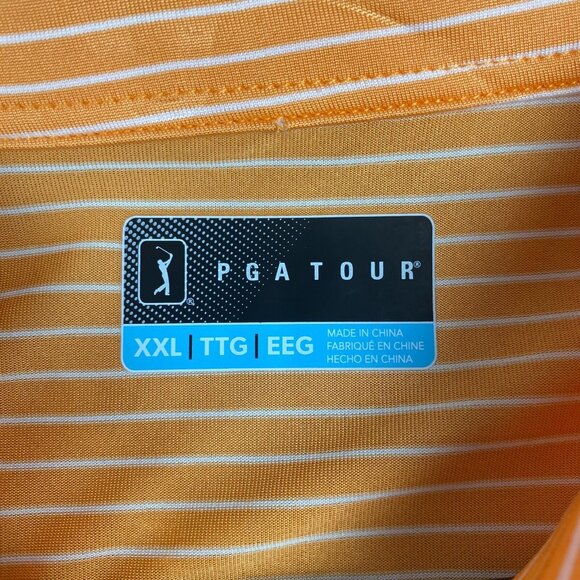 PGA TOUR Striped Polo Shirt Men’s Size XXL Orange,Golf,Sun Protection NWT $62‎ - Picture 3 of 12